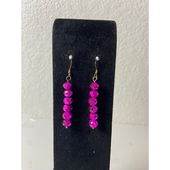 Handmade Fuchsia Glass Bead Dangle Earrings - Picture 1 of 3